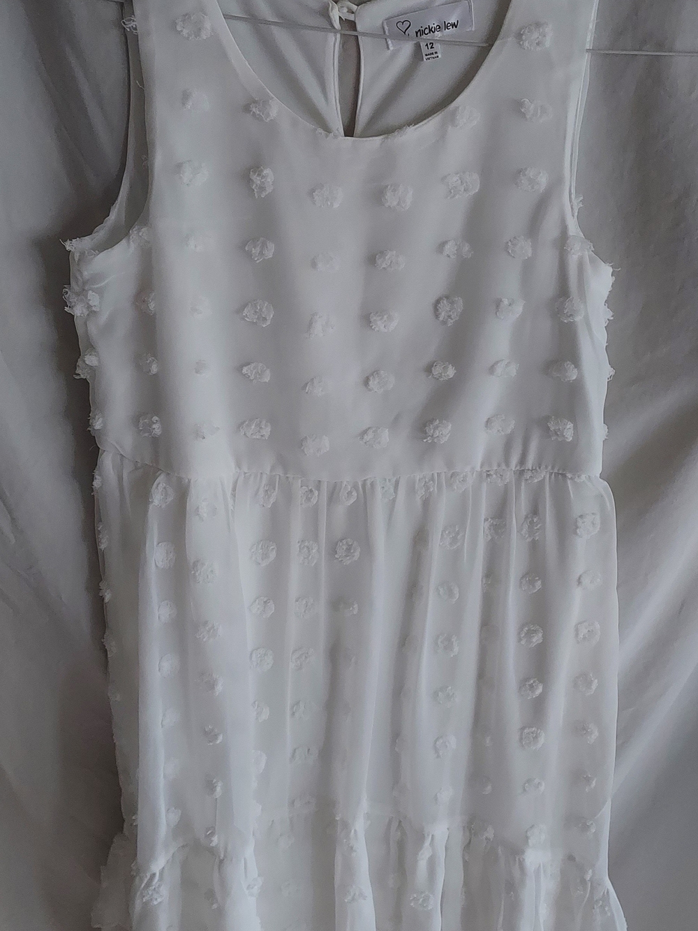 Nickie Lew White Textured Dot Sleeveless Formal Dress for Kids